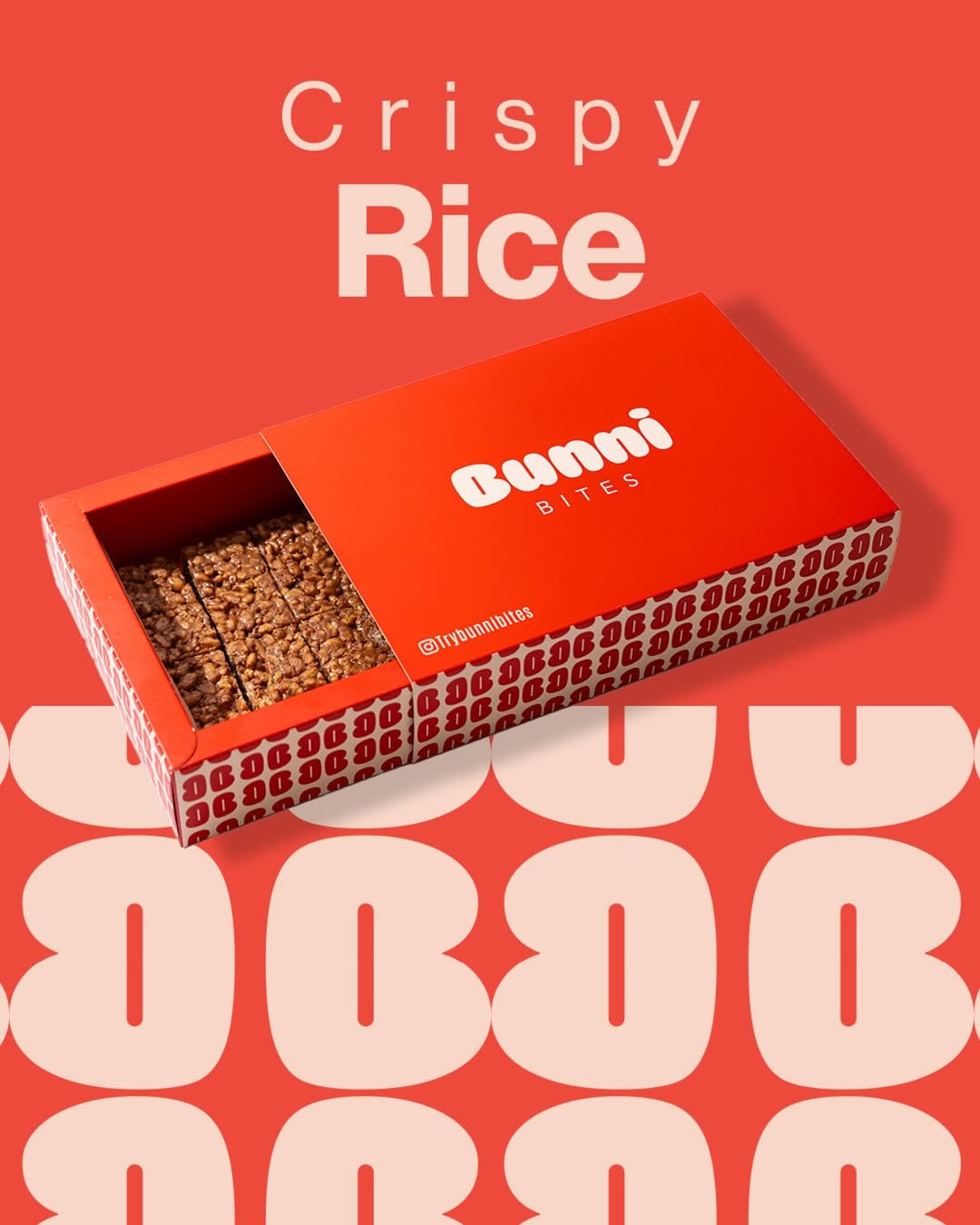 Box of Crispy Rice Gummy Bites with visible brand name on a red background